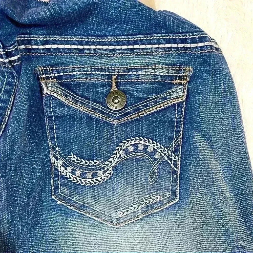 Indigo Blue Secret Fit Belly Flap Picket Stretch Western Maternity Crop Jeans L - Picture 6 of 16